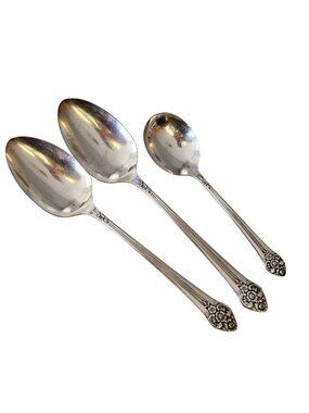 3 Rogers Plantation Silverplate Serving Spoons Oneida Silver Rose Floral vtg